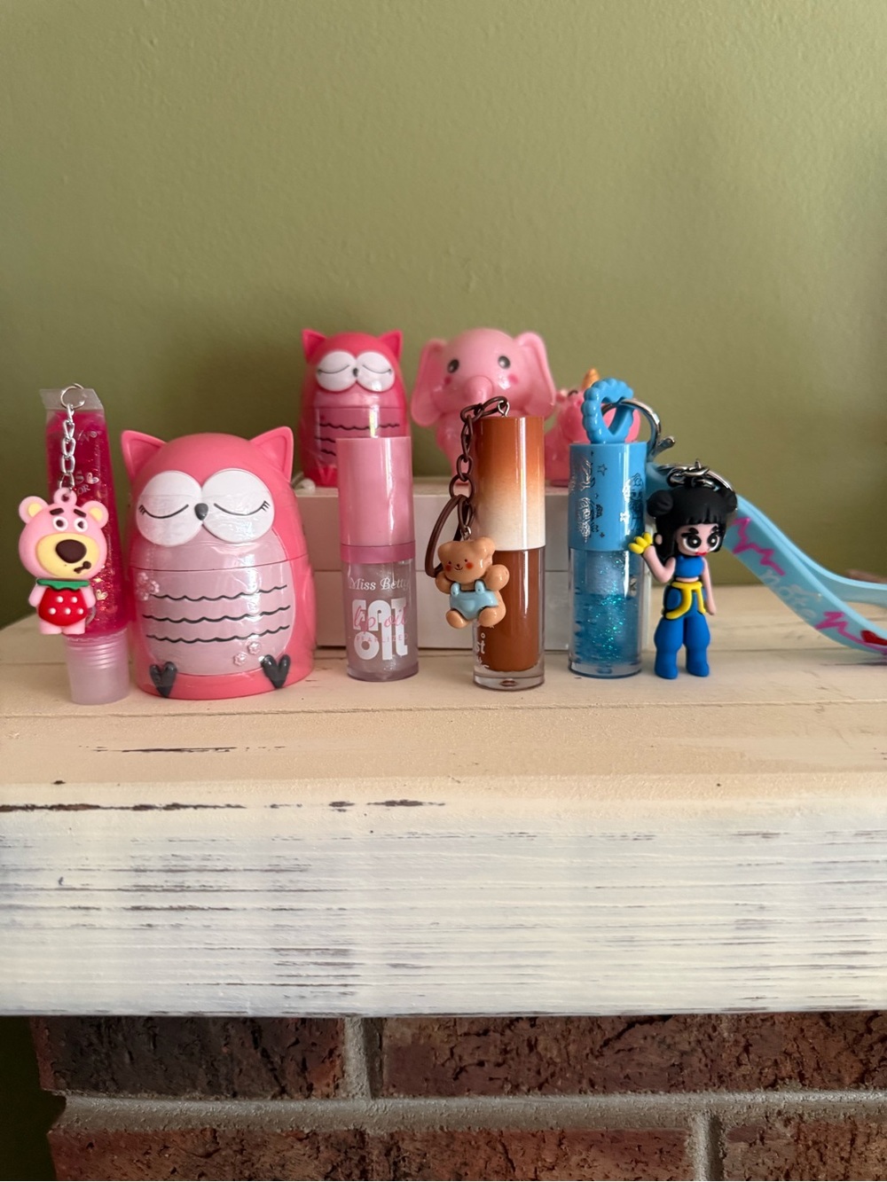 Cute Pink Owl & Character Lip Balm and Keychain Set 8 pc set